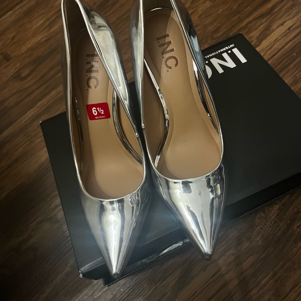 INC International Concepts Women's Shiny Silver Heels